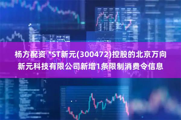 杨方配资 *ST新元(300472)控股的北京万向新元科技有限公司新增1条限制消费令信息
