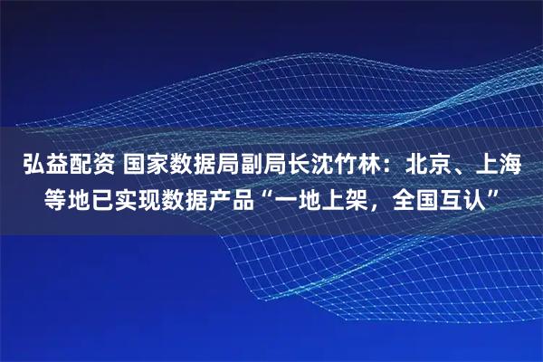 弘益配资 国家数据局副局长沈竹林：北京、上海等地已实现数据产品“一地上架，全国互认”
